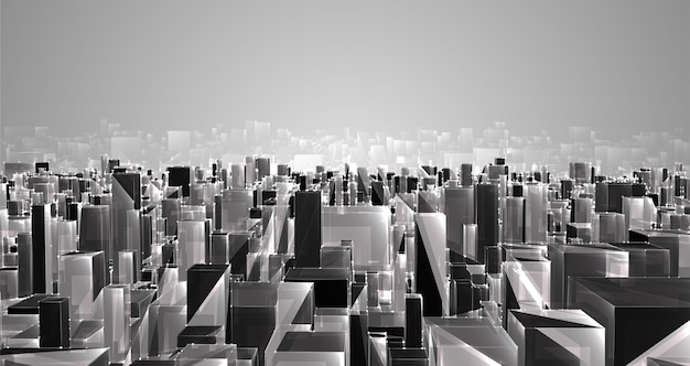 Cristal 3d abstrait vectoriel une vue sur les toits de la ville un grand ensemble chaotique de pendentifs en verre