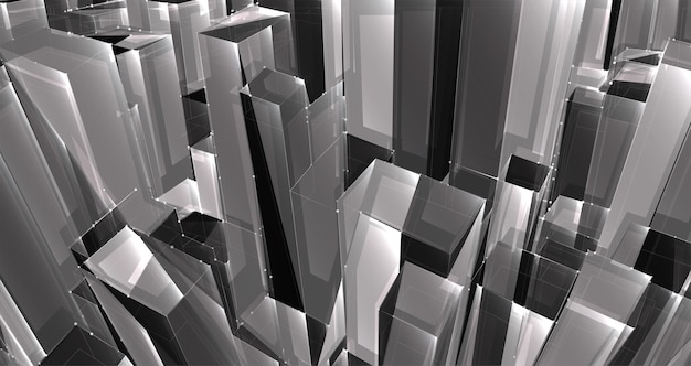 Vecteur cristal 3d abstrait vectoriel une vue sur les toits de la ville un grand ensemble chaotique de pendentifs en verre