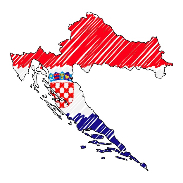 Croatie Carte Croquis Dessinés à La Main Vector Concept Illustration Drapeau Enfants Dessin Gribouillis Carte Carte Du Pays Pour Infographie Brochures Et Présentations Isolées Sur Fond Blanc Illustration Vectorielle