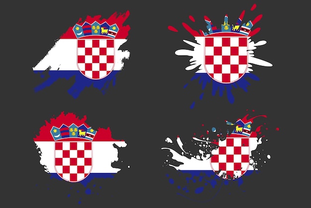 Croatie Drapeau Brosse Splash Vector Set Pays Logo Atout Peinture Grunge Illustration Concept