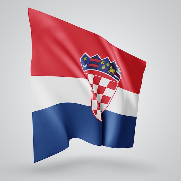 Croatie, Drapeau Vectoriel Avec Des Vagues Et Des Virages Ondulant Dans Le Vent Sur Fond Blanc.