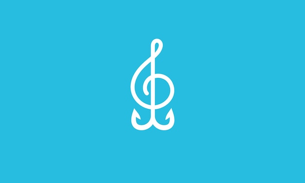 Crochet de pêche avec illustration de conception d'icône de symbole de vecteur de logo de note de musique