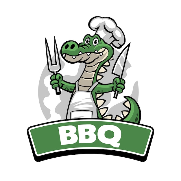 Crocodile Bbq Mascotte Logo En Dessin Animé