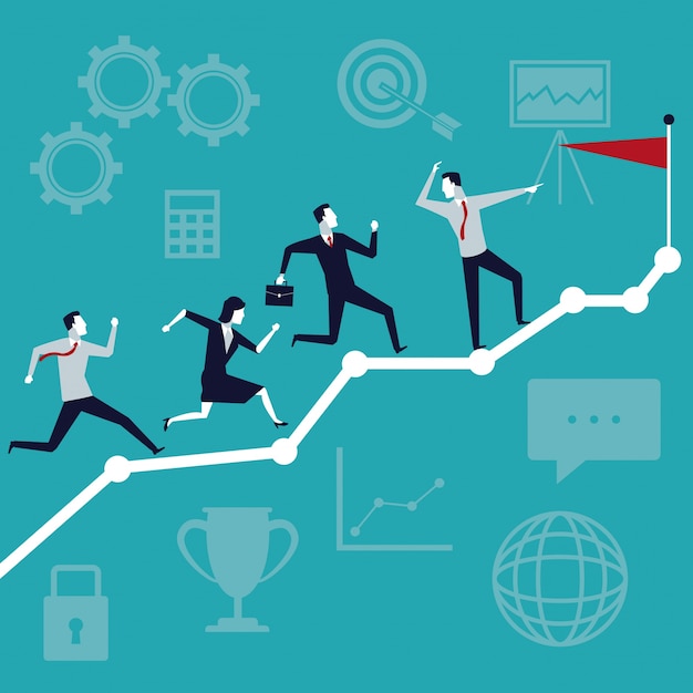 croissance de l&#39;entreprise avec l&#39;équipe de direction en cours d&#39;exécution au drapeau supérieur