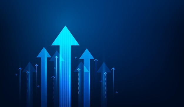 croissance de l'entreprise technologie numérique sur fond bleu foncé investissement dans l'entreprise pour le succès