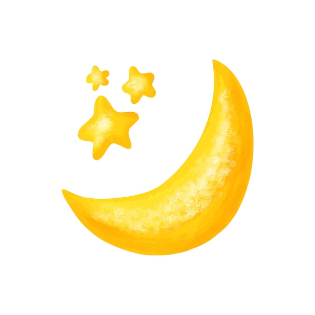 Croissant d'aquarelle numérique avec des étoiles mignonnes Demi-lune jaune dessinée à la main pour un design enfantin Illustration du globe céleste pour les enfants