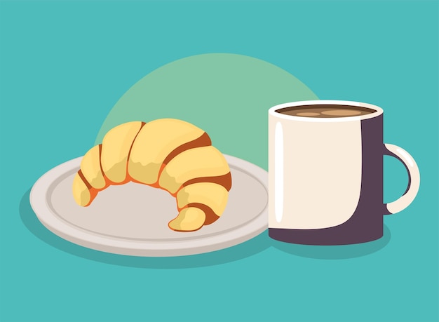 Vecteur croissant et café petit-déjeuner