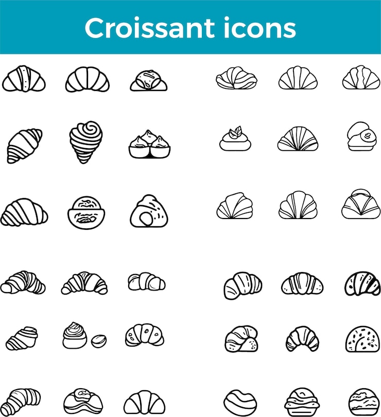 Vecteur croissant icônes vecteur pâtisserie floconneuse petit déjeuner délicieuse illustration de friandise
