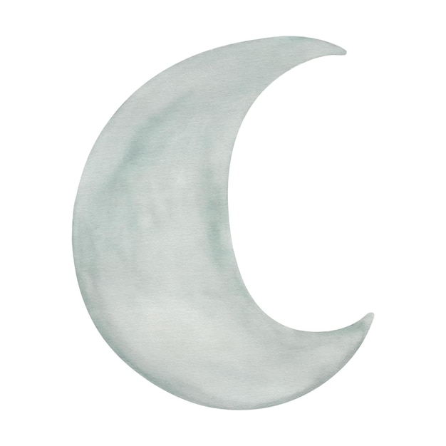 Croissant de lune aquarelle dessiné main isolé sur fond blanc. Illustration aquarelle colorée décorative.