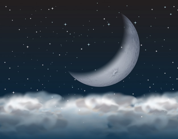 Vecteur croissant de lune au-dessus du nuage