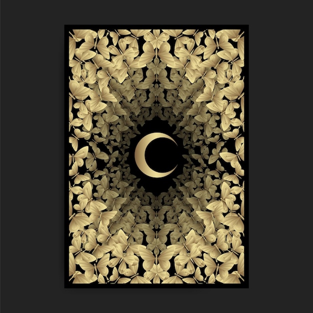 Vecteur croissant de lune avec cadre papillon luxe