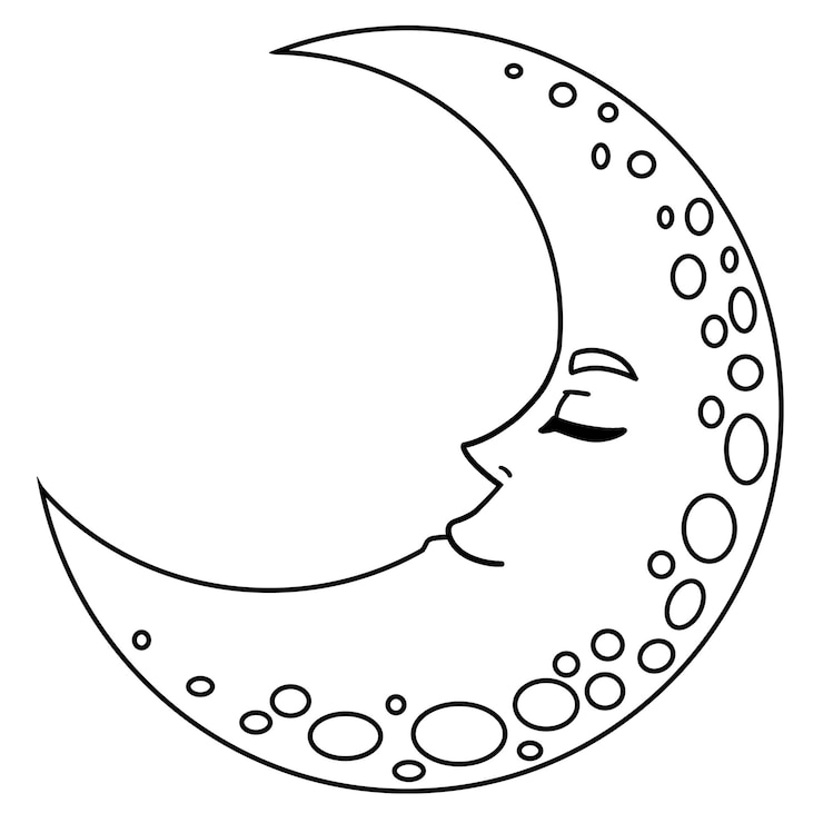 Vecteur croissant de lune endormi isolé coloriage