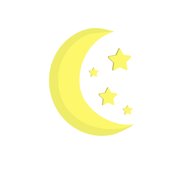Un croissant de lune, des étoiles et des nuages blancs. Illustration vectorielle pour enfants