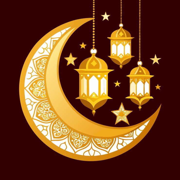 un croissant de lune jaune avec un croisant de lune doré et une étoile avec une étoile dorée