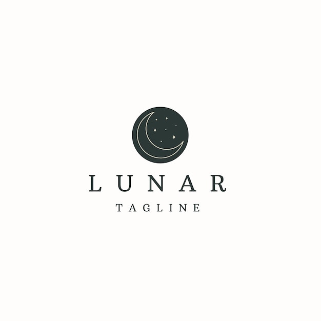 Croissant De Lune Ligne Lunaire Style Art Logo Icône Modèle De Conception Vecteur Plat