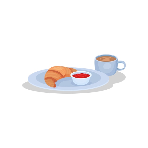 Vecteur croissant et tasse de café vecteur de petit déjeuner français illustration sur fond blanc