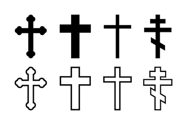 Croix chrétienne sur fond blanc collection d'icônes simples noires vectorielles