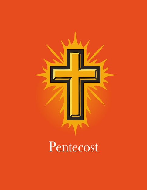 Une croix dorée de Pentecôte sur un fond orange vif