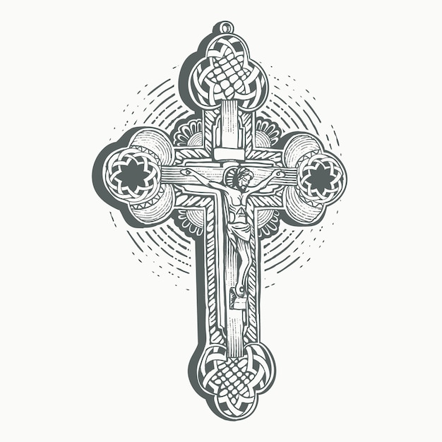 Croix du Christ avec gravure en forme de contour