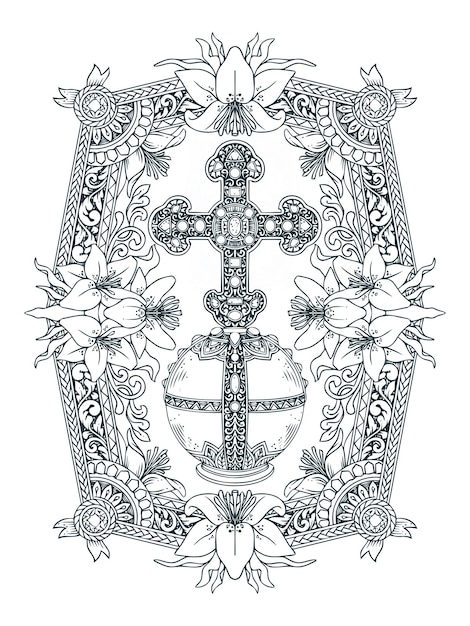 Vecteur croix avec illustration décorative pour impression de tatouage