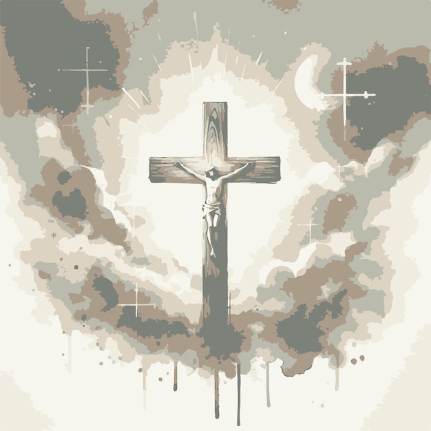 Vecteur croix de jésus-christ sur un fond aquarelle illustration d'aquarelle dessin numérique d'eau