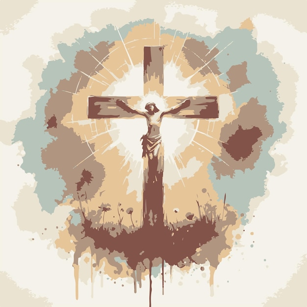 Vecteur croix de jésus-christ sur un fond aquarelle illustration d'aquarelle dessin numérique d'eau