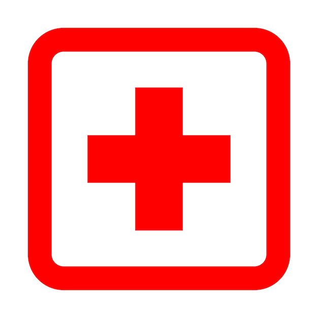 Croix Rouge, Premier Secours, Carré, Signe Simple, Médicament, Symbole De Soins De Santé, Icône D'hôpital, Blanc Isolé