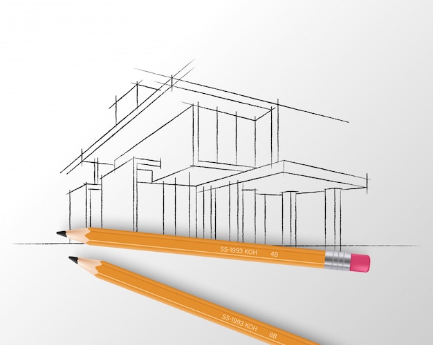 Vecteur croquis de l'architecture de la maison.