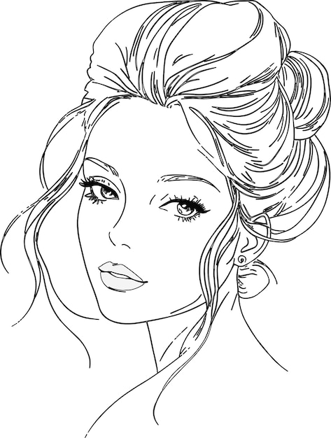 Un croquis d'une belle femme avec un chignon dans les cheveux