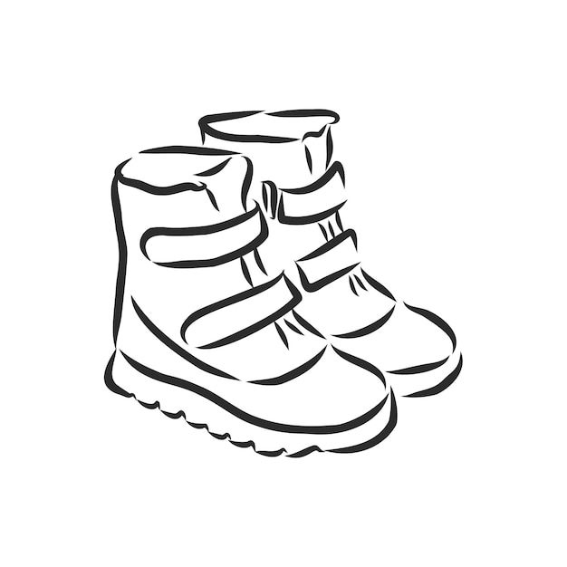 Croquis De Bottes Pour Enfants Une Paire De Chaussures Isolées Sur Illustration Vectorielle Fond Blanc