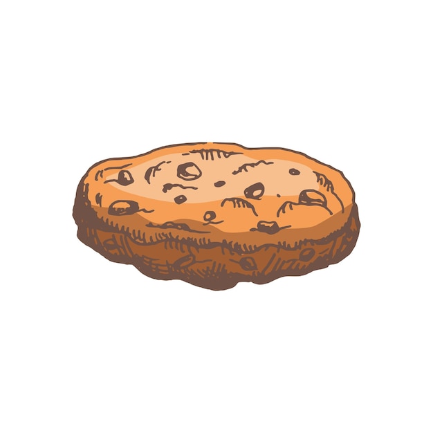 Un croquis coloré à la main de biscuits faits maison avec des pépites de chocolat Illustration vintage doodle Élément pour la conception d'étiquettes d'emballage et de cartes postalesxA