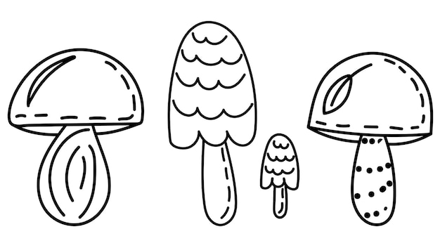 Croquis De Contour De Champignon Doodle Sur Fond Blanc