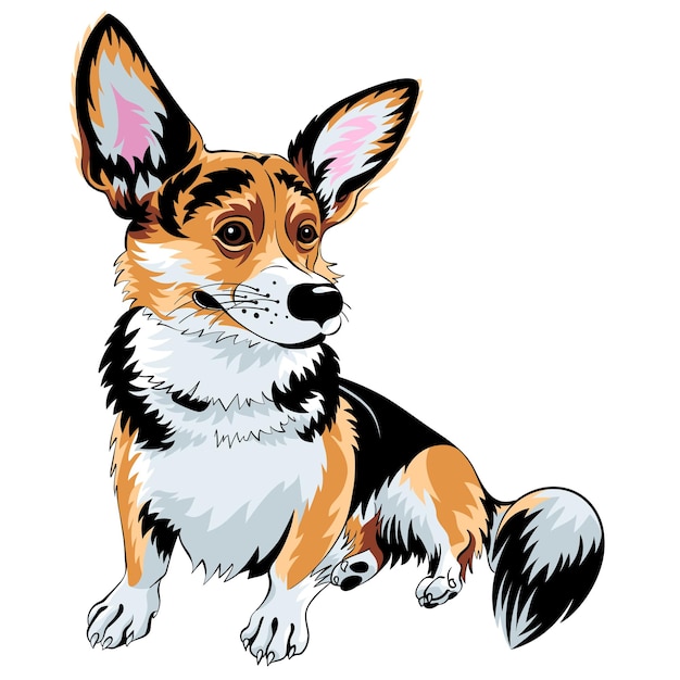 Vecteur croquis de couleur de race de corgi gallois pembroke de chien assis et souriant