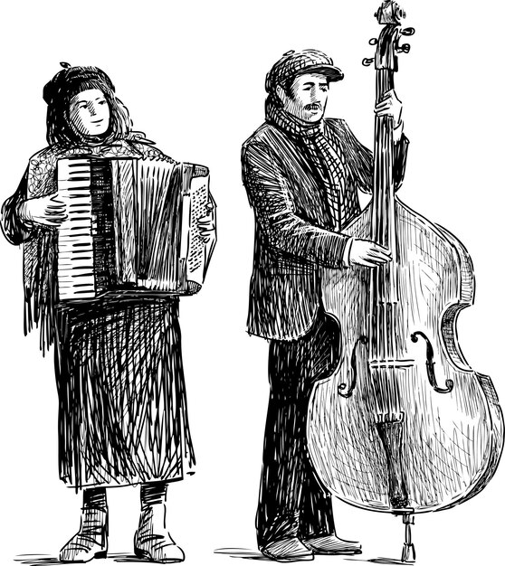 Croquis D'un Couple De Musiciens De Rue