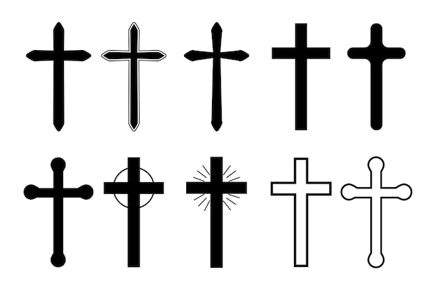 Croquis de la croix Icône vectorielle du symbole chrétien Silhouette d'un crucifix religieux Signe catholique