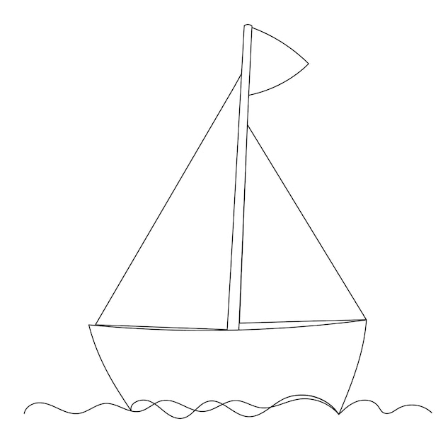 Croquis De Dessin Au Trait De Bateau, Vecteur