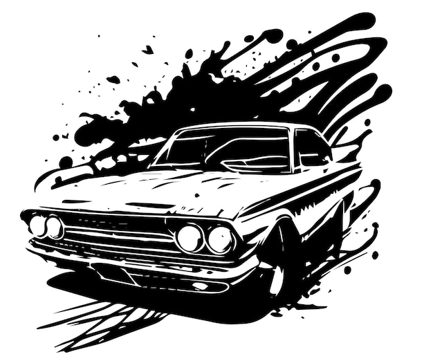 Croquis Dessin au trait unique dessiné à la main Utilisation de la voiture pour l'affiche et l'arrière-plan du logo