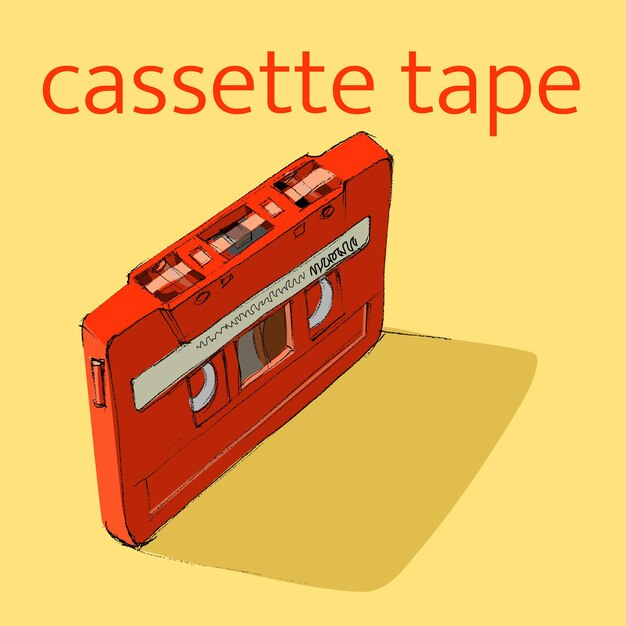 Vecteur croquis de dessin de couleur orange de cassette