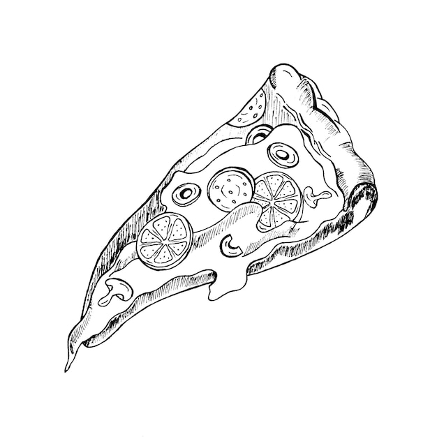 Vecteur croquis dessin de tranche de pizza illustration de pizza dessinée à la main idéal pour une affiche ou une étiquette de menu