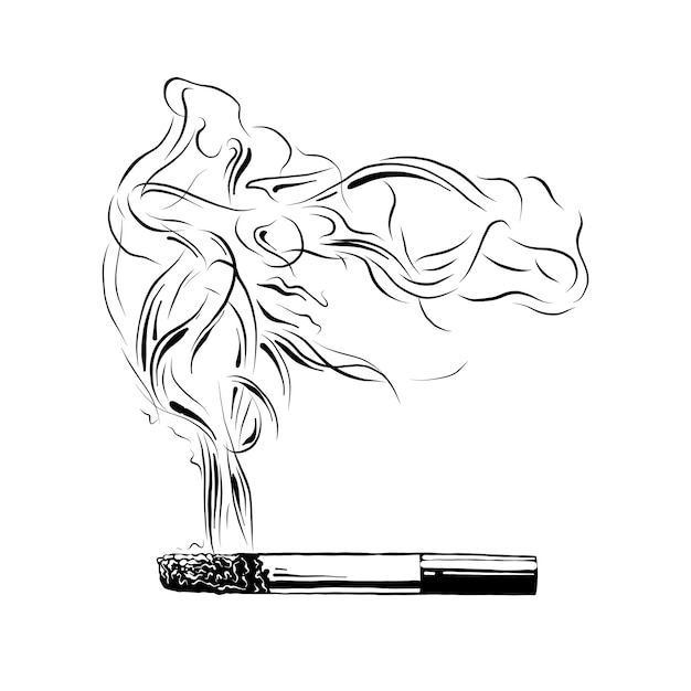 Vecteur croquis dessiné main de cigarette allumée en noir