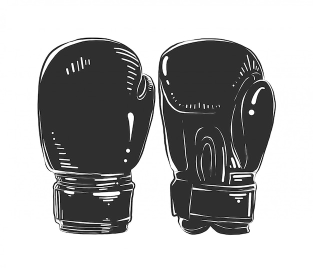 Croquis Dessiné Main De Gants De Boxe En Monochrome