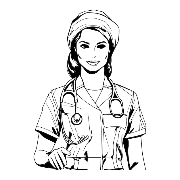 Vecteur croquis dessiné à la main d'une infirmière contour illustration générative ai