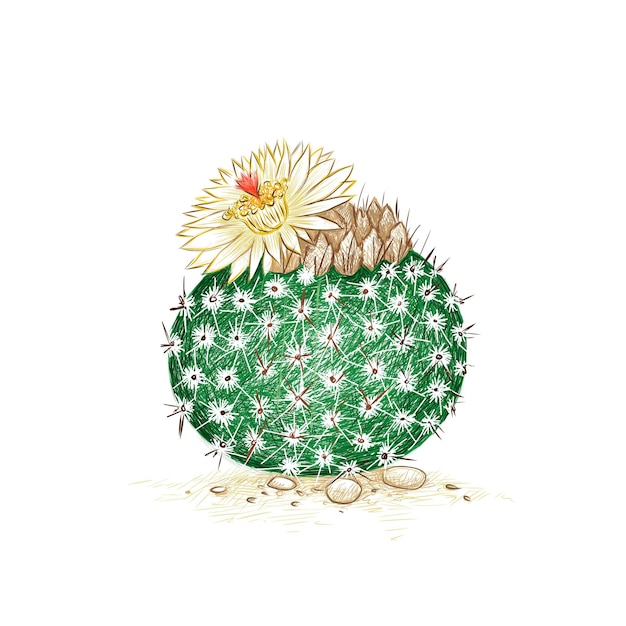 Croquis dessiné à la main de Notocactus ou Parodia Cactus