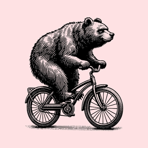 Croquis dessiné à la main d'un ours faisant du vélo