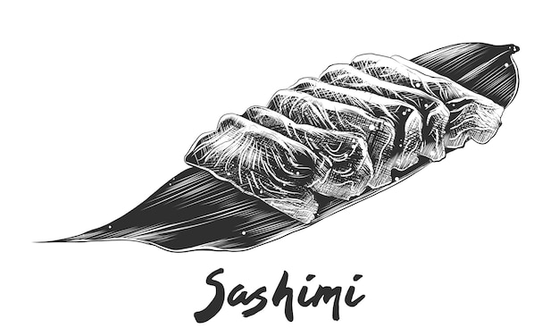 Croquis Dessiné à La Main De Sashimi De Saumon En Monochrome