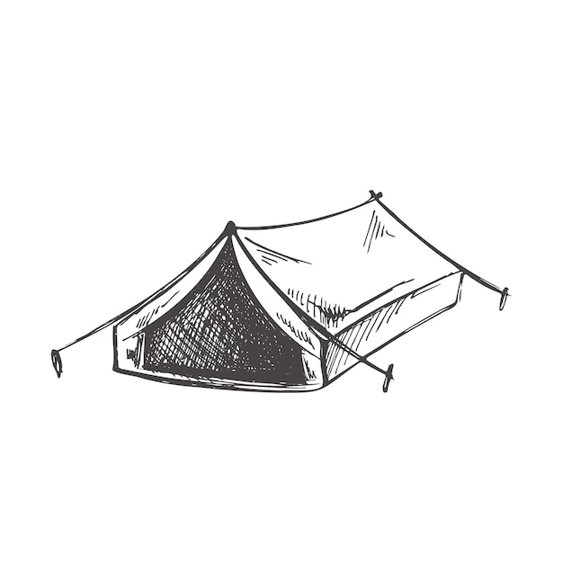 Vecteur croquis dessiné main de tente touristique isolé sur fond blanc dessin