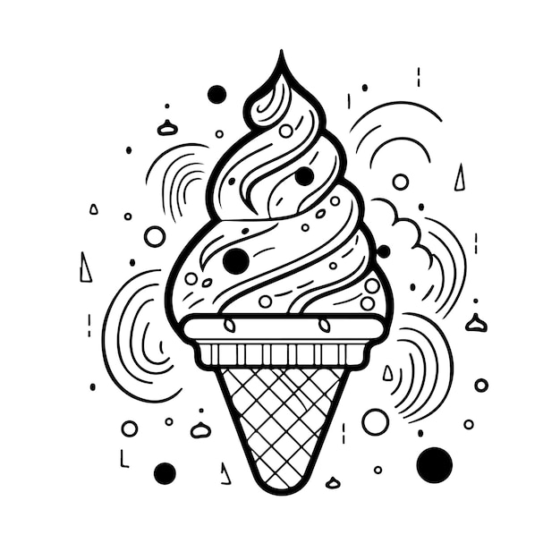 Croquis dessinés à la main dessin au trait unique coloriage jour de la crème glacée