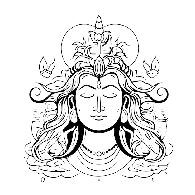 Vecteur croquis dessinés à la main dessin au trait unique coloriage maha shivratri jour