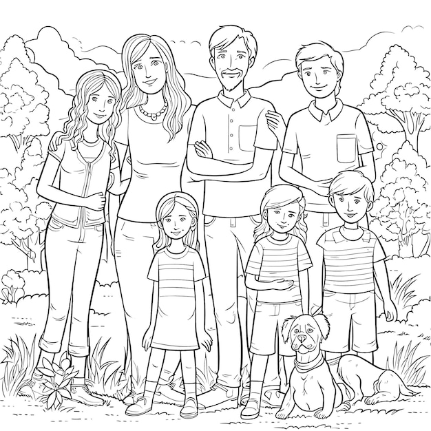 Croquis Dessinés à La Main Dessin Au Trait Unique Page De Coloriage Dessin Au Trait Journée De La Famille