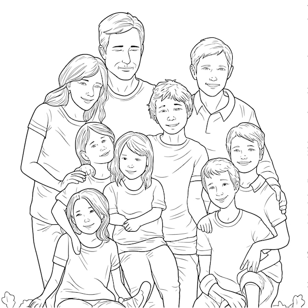 Vecteur croquis dessinés à la main dessin au trait unique page de coloriage dessin au trait journée de la famille